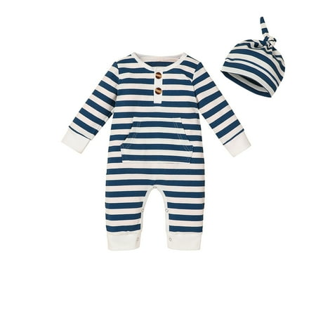 Infant Two-piece Clothes Set Babies Stripe Printed Pattern Round Collar Jumpsuit + Cap Brown/ Blue/ Grey
Infant Two-piece Clothes Set Babies Stripe Printed Pattern Round Collar Jumpsuit + Cap Brown/ Blue/ Grey