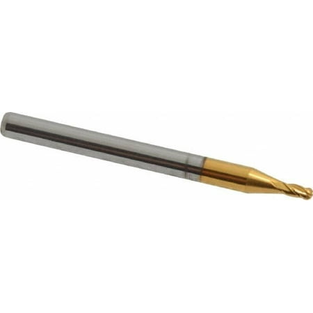 Atrax 1/16 Diam 1/8 LOC 4 Flute Solid Carbide Ball End Mill TiN Finish Single End 1-1/2 OAL 1/8 Shank Diam
Atrax 1/16 Diam 1/8 LOC 4 Flute Solid Carbide Ball End Mill TiN Finish Single End 1-1/2 OAL 1/8 Shank Diam