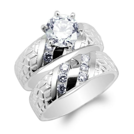 Womens Set 10K White Gold Unique Pattern Engagement Solitaire Ring Size 4-10