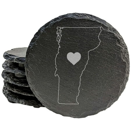 Coasters Set of 4 Round 4 with Vermont Heart Design Laser Etched Natural Chipped Edge Rubber Feet Perfect for She-Shed Man Cave Made in 
Coasters Set of 4 Round 4 with Vermont Heart Design Laser Etched Natural Chipped Edge Rubber Feet Perfect for She-Shed Man Cave Made in