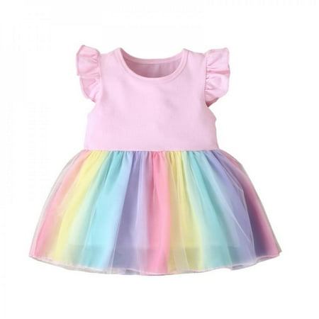 Bullpiano Baby Girls Flying Sleeves Mesh Sweet Dress Round Neck Rainbow Skirt Soft and Cute Princess Style Children clothes
Bullpiano Baby Girls Flying Sleeves Mesh Sweet Dress Round Neck Rainbow Skirt Soft and Cute Princess Style Children clothes