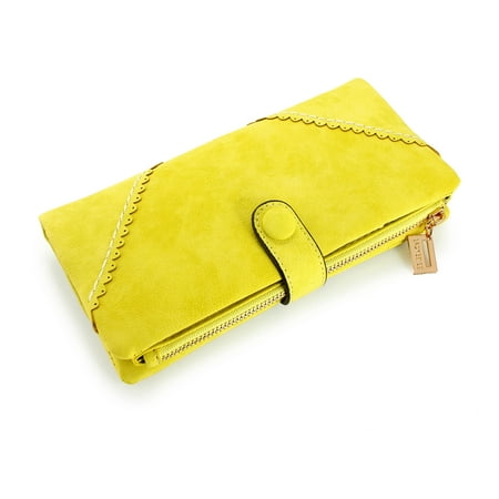 New Fashion Lady Button Women Long Leather Wallet Pocket Purse Clutch Card Holder Handbag Bag - Yellow