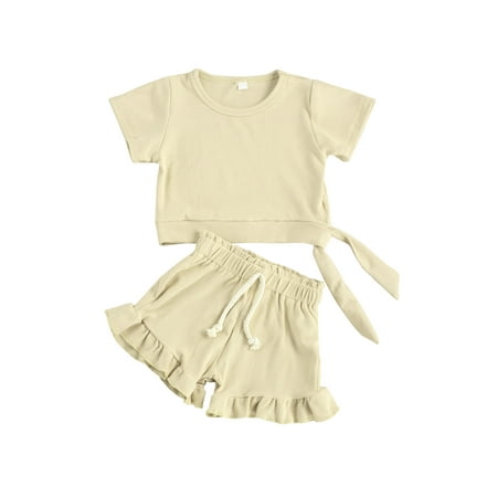 IZhansean Baby Girl Lace-up Crop Top Short Sleeve T-Shirt Ruffle Shorts Toddle Summer Outfits 2Pcs Tracksuit Beige 12-18 Months
IZhansean Baby Girl Lace-up Crop Top Short Sleeve T-Shirt Ruffle Shorts Toddle Summer Outfits 2Pcs Tracksuit Beige 12-18 Months