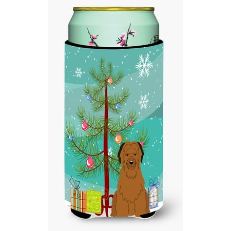 Carolines Treasures BB4207TBC Merry Christmas Tree Briard Brown Tall Boy Beverage Insulator Hugger Tall Boy