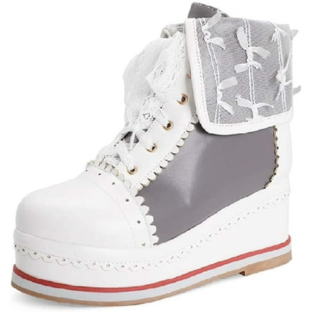 ASGE Women s Cute Lolita Boots Cosplay Brogue Wedge Boots