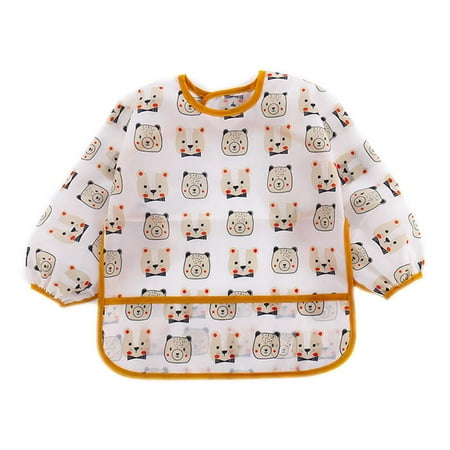 Baby Kids Bibs Long-sleeved Waterproof Smock Feeding Bib with Pocket Baby Bibs