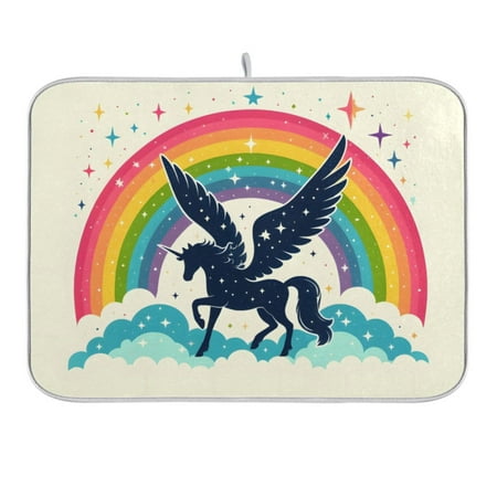 Dish Drying Mat Kitchen Counter Rainbow and Unicorn Silhouette Dishes Drainer Pad Absorbent Microfiber Reversible 16 x18
Dish Drying Mat Kitchen Counter Rainbow and Unicorn Silhouette Dishes Drainer Pad Absorbent Microfiber Reversible 16 x18