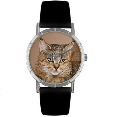 Whimsical Watches Kids R0120053 Classic Pixie Bob Cat Black Leather And Silvertone Photo Watch