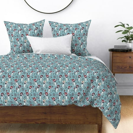 Vintage Mermaid Beach Decor Retro Pinup Mermaids Sateen Duvet Cover by Roostery