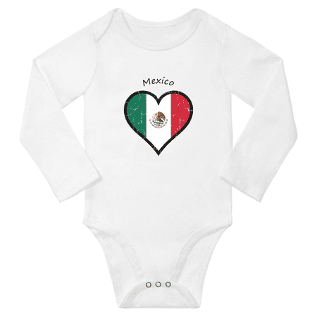 Mexico Flag Heart Love Baby Long Sleeve Clothing Bodysuits (White 12 Months)