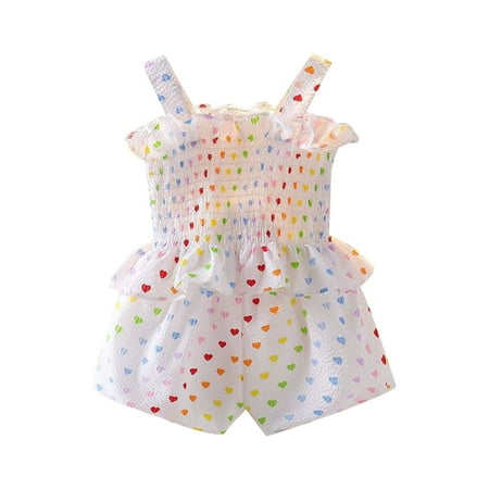 Cute Summer Toddler Girls Outfits Set New Heart Shaped Print Sleeveless Lace Suspender Top + Shorts Fashion Girl Suit For 12-24 Months
Cute Summer Toddler Girls Outfits Set New Heart Shaped Print Sleeveless Lace Suspender Top + Shorts Fashion Girl Suit For 12-24 Months