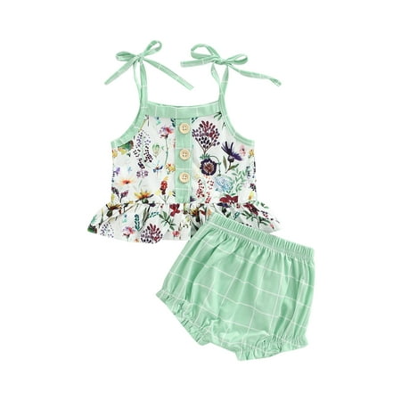 Canrulo Lovely Infant Baby Girls Clothes 2pcs Flowers Printed Sleeveless Lace Up Vest Plaid Shorts Sets Mint Green 6-12 Months
Canrulo Lovely Infant Baby Girls Clothes 2pcs Flowers Printed Sleeveless Lace Up Vest Plaid Shorts Sets Mint Green 6-12 Months