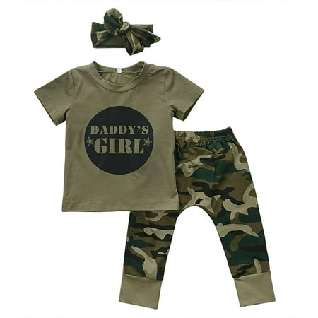 Newborn Infant Toddler Baby Boys Girls Camo T-shirt Tops Pants Camouflage 3Pcs Outfits Set Clothes