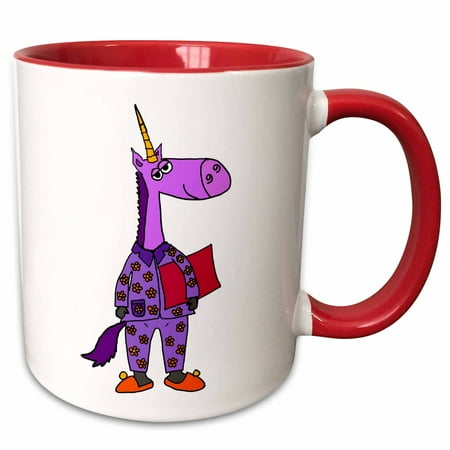 3dRose Funny Cute Purple Unicorn in Flowered Pajamas - Two Tone Red Mug 11-ounce