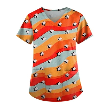 TKing Fashion Independence Day Women Plus Size Scrubs Top V-Neck Short Sleeve Printed Pockets Work Blouse for Women Orange XL
TKing Fashion Independence Day Women Plus Size Scrubs Top V-Neck Short Sleeve Printed Pockets Work Blouse for Women Orange XL