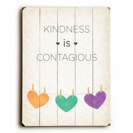 ArteHouse Decorative Wood Sign "Kindness is Contagious" by Artist Rebecca Peragine, 14" x 20", Planked Wood