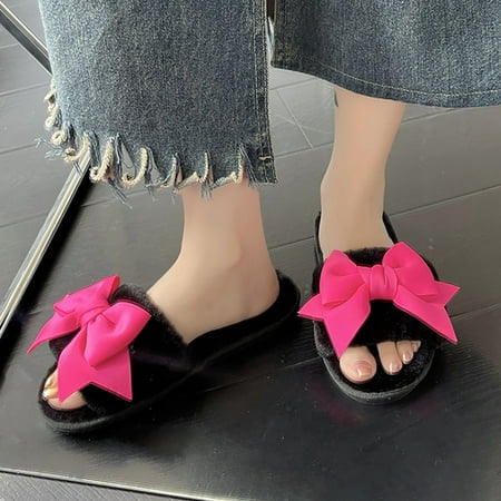 Uinagy Ladies Autumn and Winter Bow Decorated Soft Plush Slippers Home Warm Cotton Slippers Casual Fashion Outside The Flat Bottom Large Size Furry Slippers
Uinagy Ladies Autumn and Winter Bow Decorated Soft Plush Slippers Home Warm Cotton Slippers Casual Fashion Outside The Flat Bottom Large Size Furry Slippers