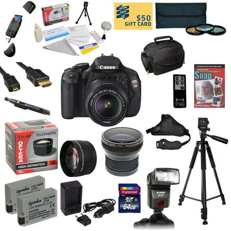 Canon EOS Rebel T3i DSLR Camera with EF-S 18-55mm f\/3.5-5.6 IS STM With 64GB SDXC Card, 2 Batteries, Charger, .20x and 2.2x Lens, 3 PC Filter Kit, AF Bounce Zoom Flash, HDMI Cable and More Canon EOS Rebel T3i DSLR Camera with EF-S 18-55mm f\/3.5-5.6 IS STM With 64GB SDXC Card, 2 Batteries, Charger, .20x and 2.2x Lens, 3 PC Filter Kit, AF Bounce Zoom Flash, HDMI Cable and More