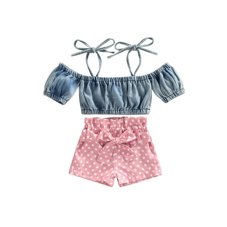 Musuos Little Girls Off Shoulder Denim Straps Sling Tops Polka Dot Print Shorts Pants
Musuos Little Girls Off Shoulder Denim Straps Sling Tops Polka Dot Print Shorts Pants