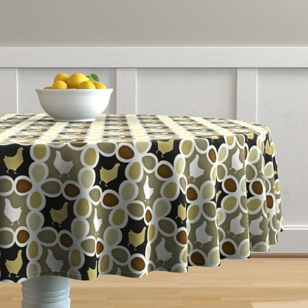 Round Tablecloth Chicken Eggs Fowl Farm Poultry Apron Kitchen Cotton Sateen