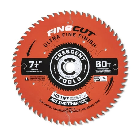 Crescent Circular Saw Blade 7 1/4 X 60 Tooth Fine Cut Ultra Fine Finishing