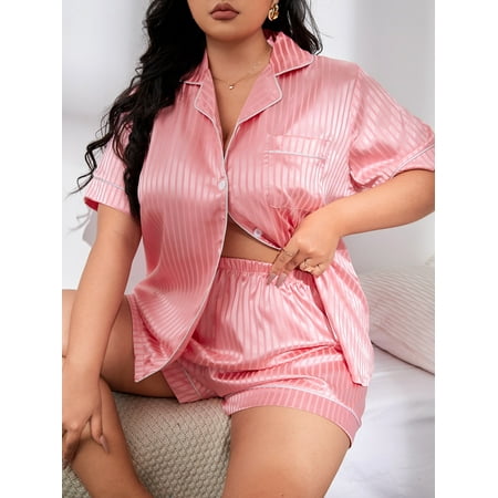 Women s Plus Striped Jacquard Satin PJ Set 3XL(18) Coral Pink Simple F22001D
Women s Plus Striped Jacquard Satin PJ Set 3XL(18) Coral Pink Simple F22001D