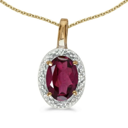 10k Yellow Gold Oval Rhodolite Garnet And Diamond Pendant