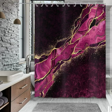 Marble Shower Curtain Fuchsia Black with Gold Crack Modern Luxury Ink Art Bathroom Curtain Bathtub Decor Waterproof Fabric Machine Washable with 12 Hooks
Marble Shower Curtain Fuchsia Black with Gold Crack Modern Luxury Ink Art Bathroom Curtain Bathtub Decor Waterproof Fabric Machine Washable with 12 Hooks