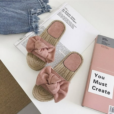 Women Boho Bowknot Slippers Flip Flops Flat Sandals Shoes for Summer Beach 38