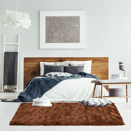 Soft Faux Sheepskin Plush Area Rug Carpet 3x5 Feet Rectangle Mat for Living Room Dormitory,Coffee Color