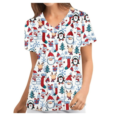 Christmas Scrub Tops for Women Santa Claus Printed Short Sleeve V-Neck Scrub Shirts Nurse Working Uniform with Pockets
Christmas Scrub Tops for Women Santa Claus Printed Short Sleeve V-Neck Scrub Shirts Nurse Working Uniform with Pockets