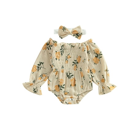 Peyakidsaa Toddler Baby Girls Jumpsuits Outfit Floral Printed Off-shoulder Long Sleeves Romper and Headband Set
Peyakidsaa Toddler Baby Girls Jumpsuits Outfit Floral Printed Off-shoulder Long Sleeves Romper and Headband Set
