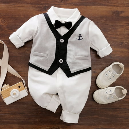 Baby Boys Infant Gentleman Outfit Suits Toddler Romper One-piece Romper & Detachable Bowtie (0-18 Months)
Baby Boys Infant Gentleman Outfit Suits Toddler Romper One-piece Romper & Detachable Bowtie (0-18 Months)