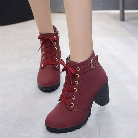 Medcursor Womens Fashion High Heel Lace Up Ankle Boots Ladies Buckle Platform Shoes