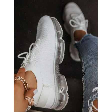 ROASO Women s Sporty Round-toe White Sneakers White