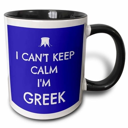 3dRose I cant keep calm Im Greek blue and white - Two Tone Black Mug 11-ounce