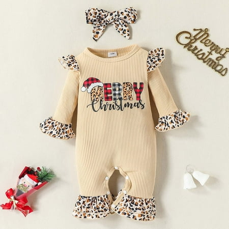 NIUREDLTD Girls Flare Sleeve Christmas Romper Xmas Letter Leopard Printed Jumpsuit Headbands Set
NIUREDLTD Girls Flare Sleeve Christmas Romper Xmas Letter Leopard Printed Jumpsuit Headbands Set