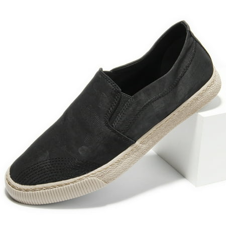 Men‘s Canvas Slip On Rubber Sole Loafer Shoes Black