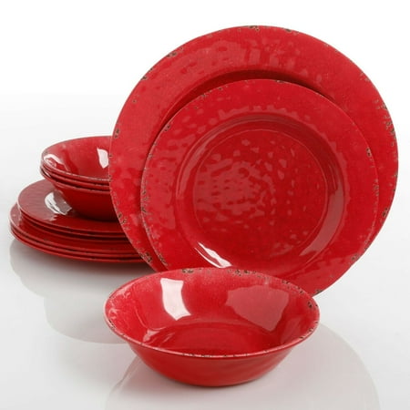 Gibson Studio California Mauna 12-Piece Melamine Dinnerware Set Red (Open Box)
