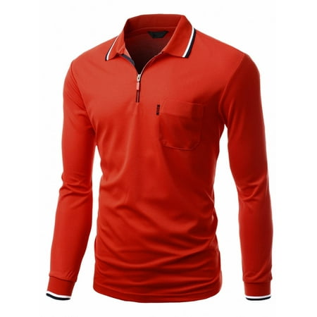 FashionOutfit Men's Basic Style Front Zipper Collar Long Sleeve Polo T-Shirt