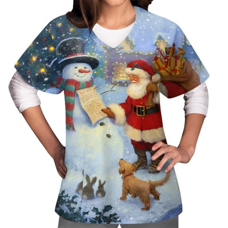 Womens Christmas Scrub Tops Santa Claus Printed Scrub Shirt Short Sleeve V Neck Working Uniform with Pockets
Womens Christmas Scrub Tops Santa Claus Printed Scrub Shirt Short Sleeve V Neck Working Uniform with Pockets