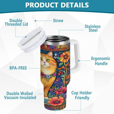 BZSMCE Tumbler 40oz Insulated Stainless Creative Orange Cat Painting Pattern Steel Water Bottles
BZSMCE Tumbler 40oz Insulated Stainless Creative Orange Cat Painting Pattern Steel Water Bottles