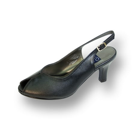 PEERAGE Zara Women s Wide Width Peep Toe Slingback with Buckle Dressy Pump BLACK 8