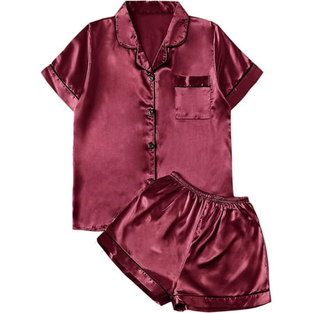 ZWQIANWEXFED Women s Short Sleeve Satin Sleepwear Button Down Shirt & Shorts Pajama Set
ZWQIANWEXFED Women s Short Sleeve Satin Sleepwear Button Down Shirt & Shorts Pajama Set