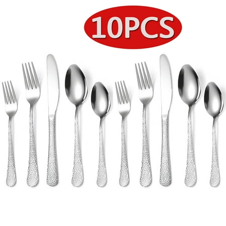 10-Piece Hammered Silverware Set Tableware Cutlery Set Includes Forks Spoons Knives Modern Design & Mirror Finish
10-Piece Hammered Silverware Set Tableware Cutlery Set Includes Forks Spoons Knives Modern Design & Mirror Finish