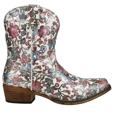 Roper Womens Ingrid Floral Snip Toe Boots Ankle Low Heel 1-2