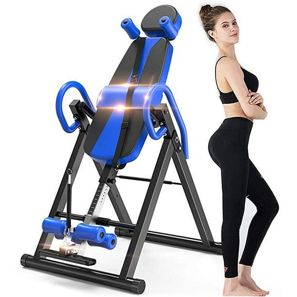 CVLIFE Blue Inversion Tables 300 lbs Capacity, Heavy Duty Foldable Inversion Table With Adjustable Lumbar Pillow, Protective Belt
