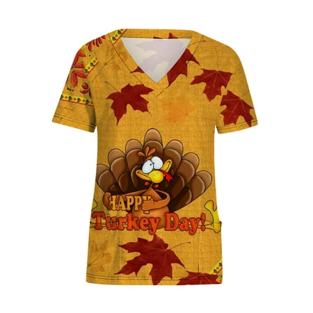 Odeerbi Thanksgiving Scrub Shirts for Women Short Sleeve V-Neck Turkey Workwear Scrub Tops With Pockets Gold
Odeerbi Thanksgiving Scrub Shirts for Women Short Sleeve V-Neck Turkey Workwear Scrub Tops With Pockets Gold