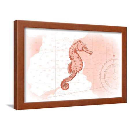 Seahorse - Coral - Coastal Icon Framed Print Wall Art By Lantern Press