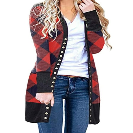 HLONK Women Christmas Long-Sleeved Cardigan Mid-Length Holiday Clothing